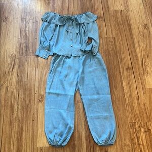 Blue Relaxed Fit Jumpsuit with Elastic Cuffs